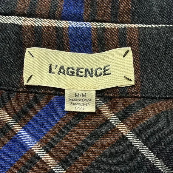 L'AGENCE Denise Plaid with Back Sheer Black Silk Contrast Shirt - Picture 5 of 6